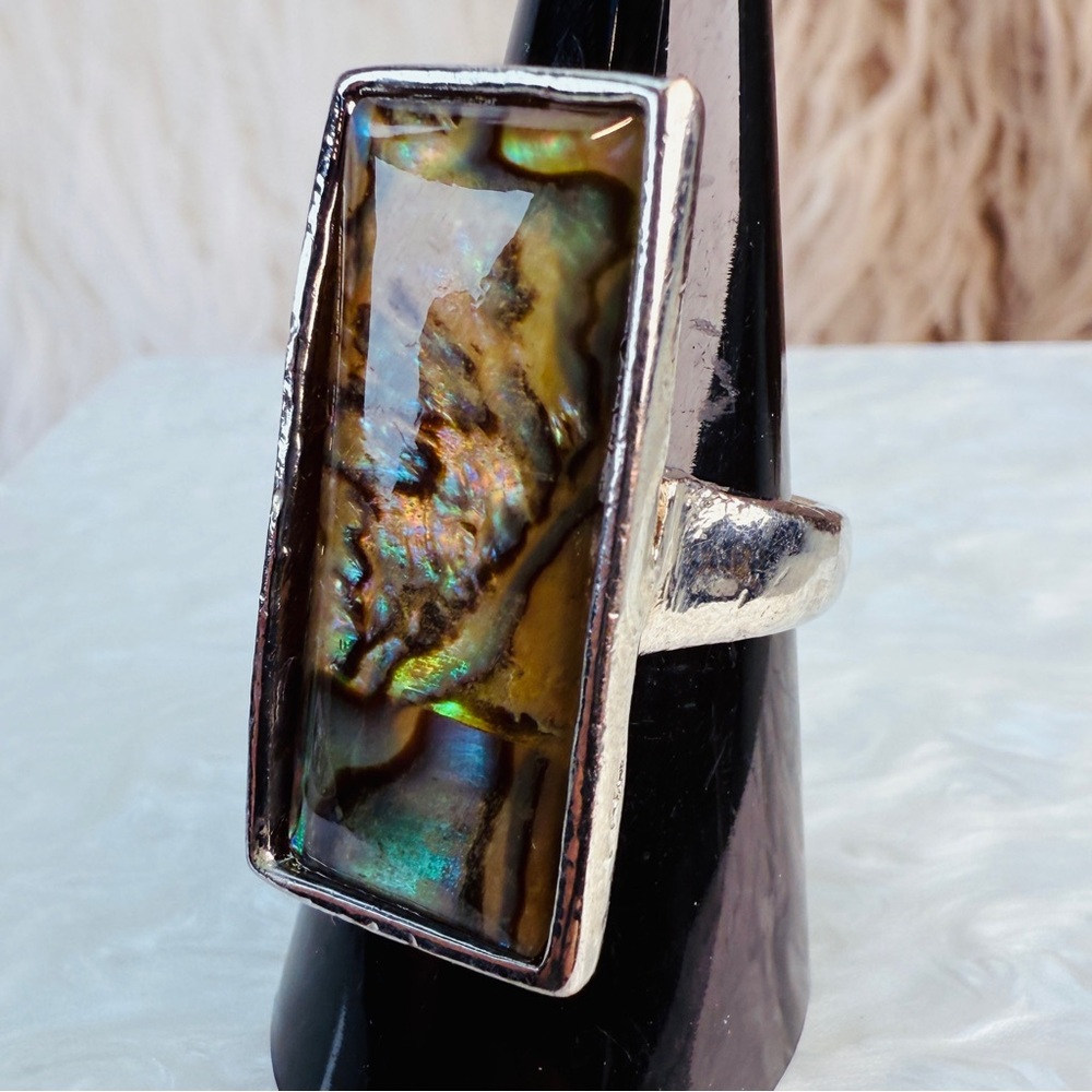 Silvertone Rectangular Vintage Ring Size 7 1/2 - image 3